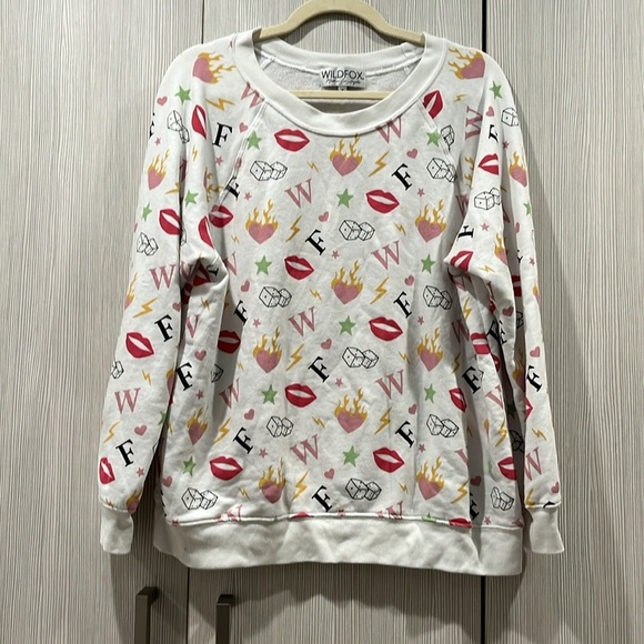 Wildfox | Charmed Sommers‎ White Print Sweatshirt Lips Dice Stars | Size XL - Picture 3 of 13